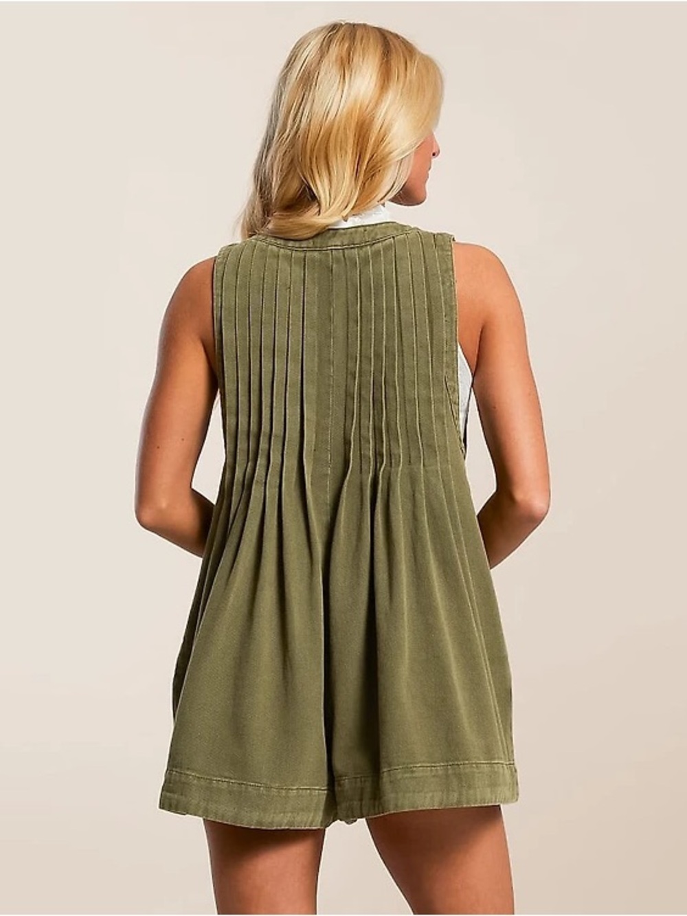 Vervet Olive Green Tie Front Romper Size Medium 100% Cotton - Picture 2 of 8